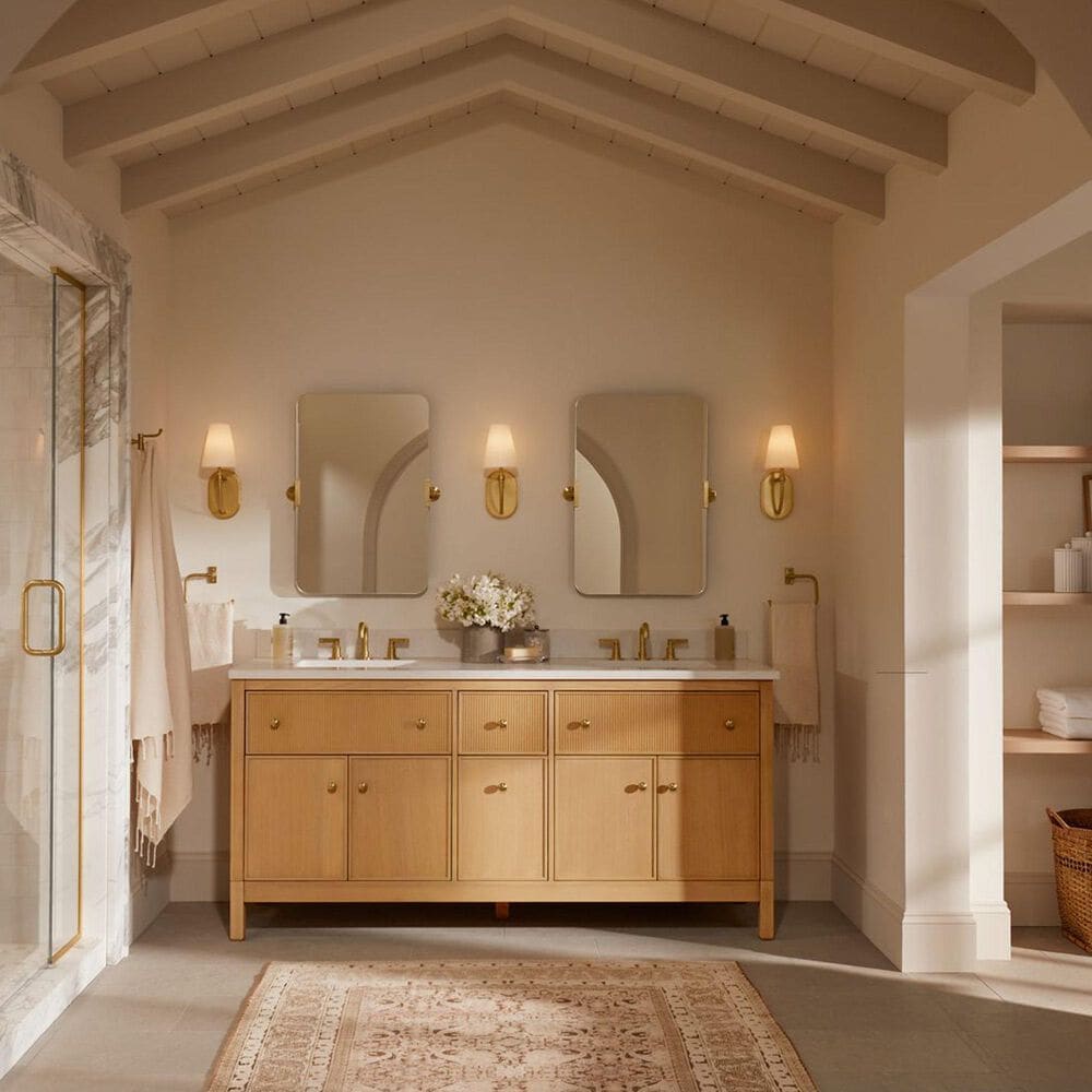 Kohler Malin 72" Double Bathroom Vanity in White Oak with 3 cm White Quartz Top and Rectangular Sinks, , large