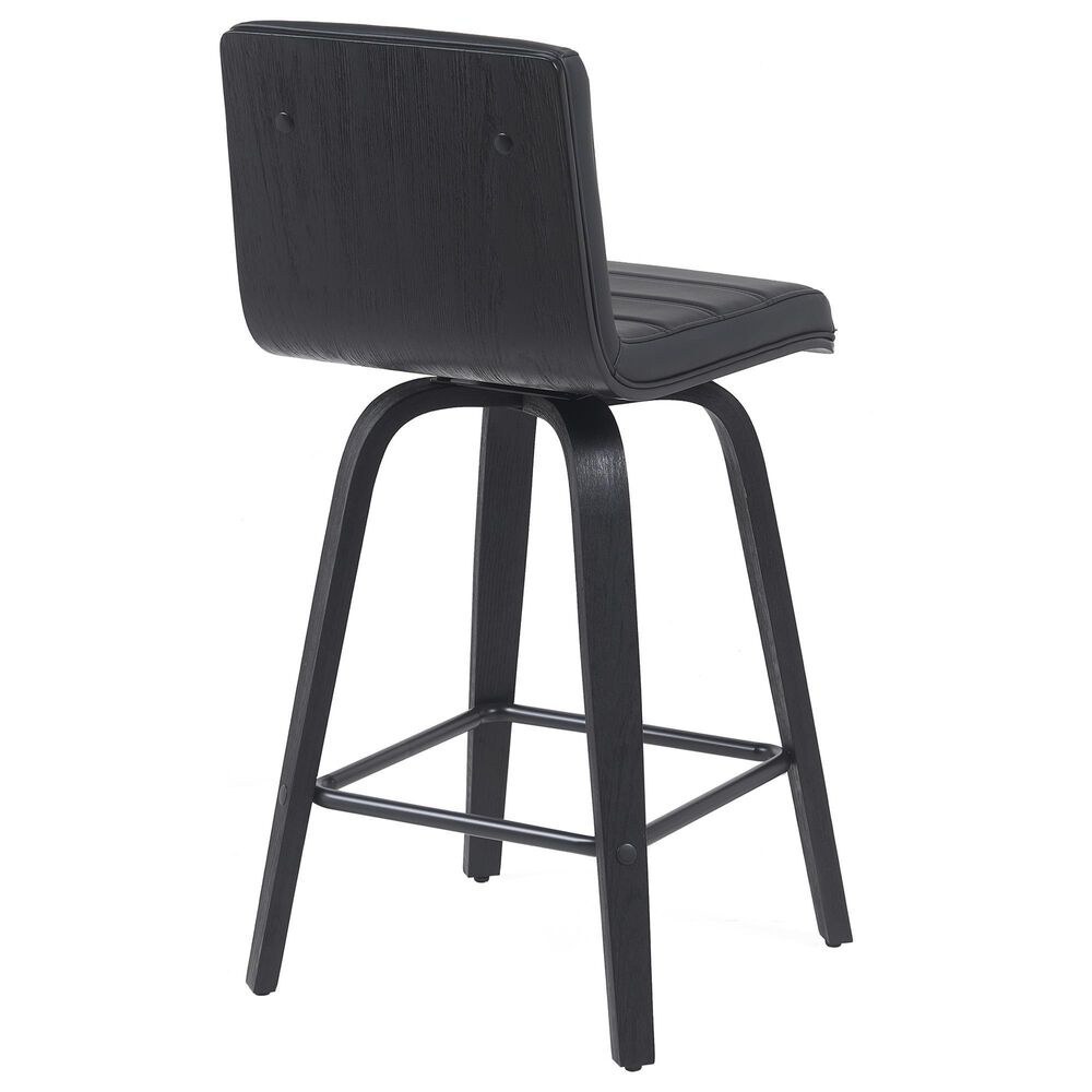 Armen Living Vienna Swivel Counter Height Stool with Black Upholstery in Black Brushed, , large
