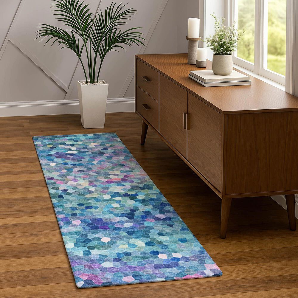 Dalyn Rug Company Kaleidoscope Turquoise 2'3" x 7'6" Indoor/Outdoor Runner, , large