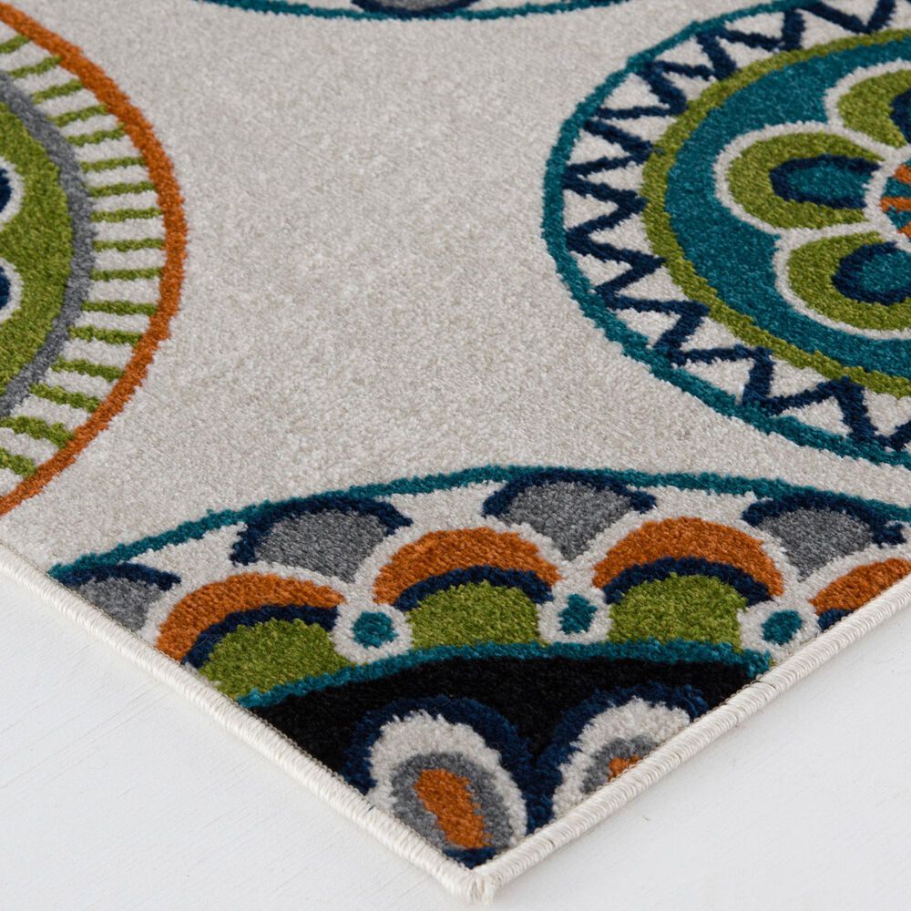 Central Oriental Terrace Tropic Burnette 6&#39;7&quot; x 9&#39;6&quot; Snow and Multicolor Area Rug, , large