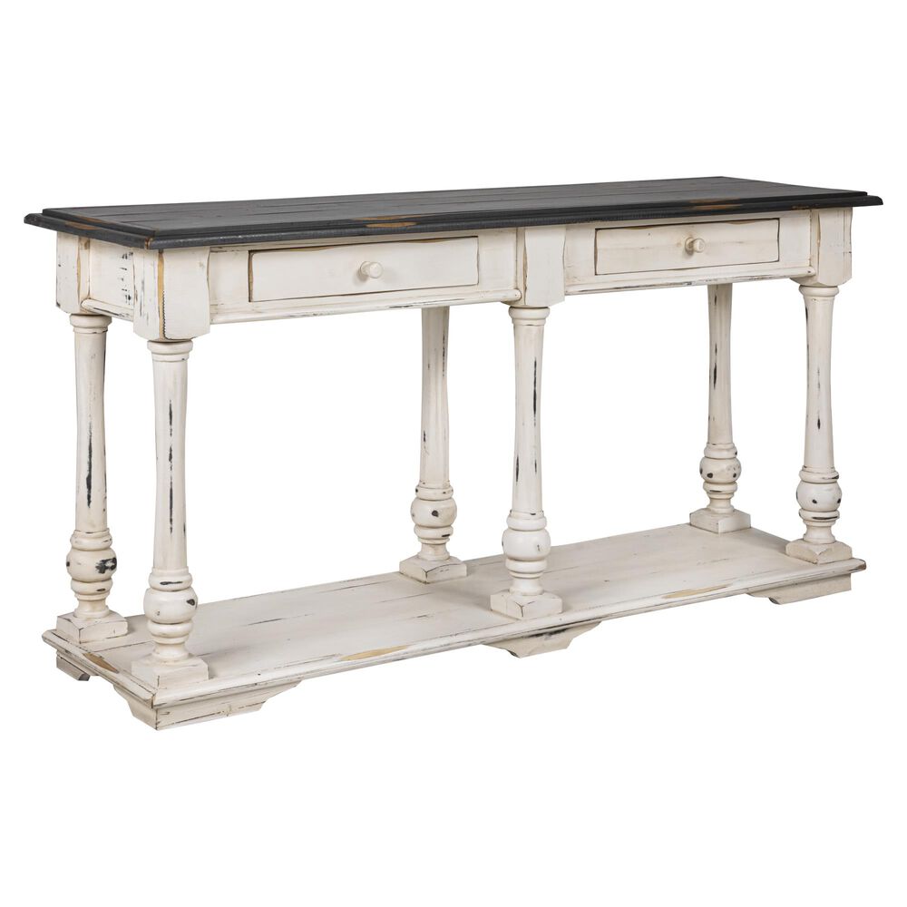 Santa Fe Rustic Console Table with 2 Drawers in Antique White and Grey, , large