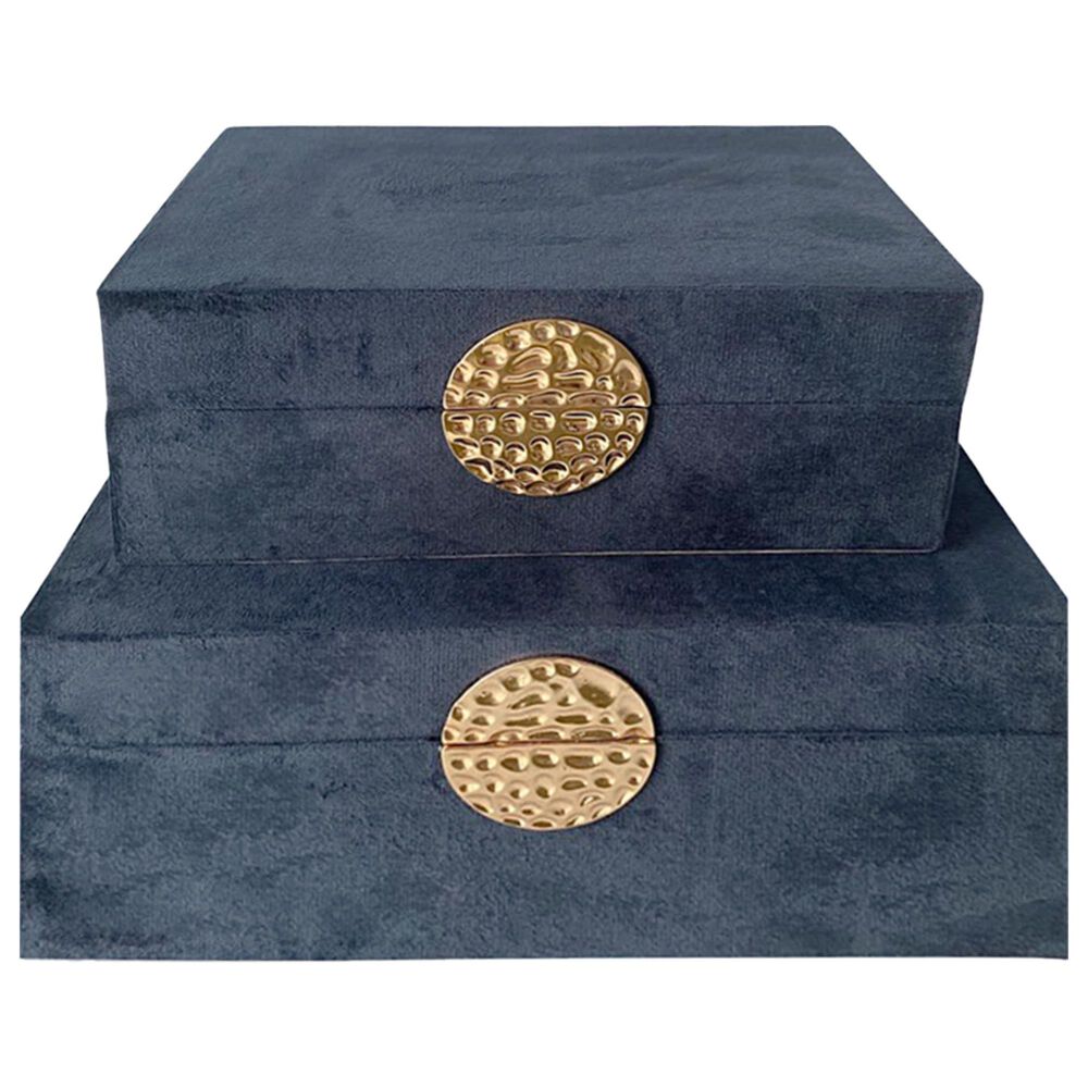 Sagebrook Home Assorted Decorative Box with Medallion in Navy and Gold (Set of 2), , large
