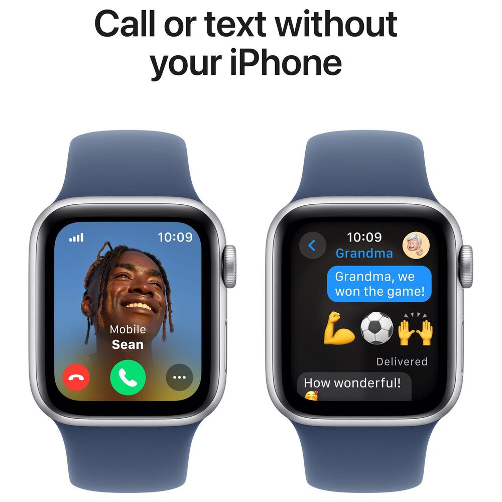 Apple Watch SE GPS + Cellular 40mm Silver Aluminum Case with Denim Sport Band - S/M, , large