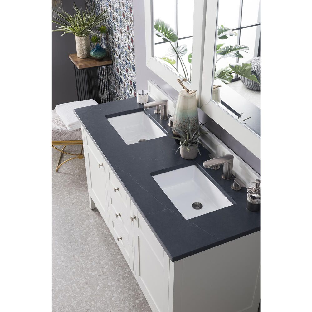 James Martin Vanities Palisades 60&quot; Double Bathroom Vanity in Bright White with 3 cm Charcoal Soapstone Quartz Top and Rectangular Sinks, , large