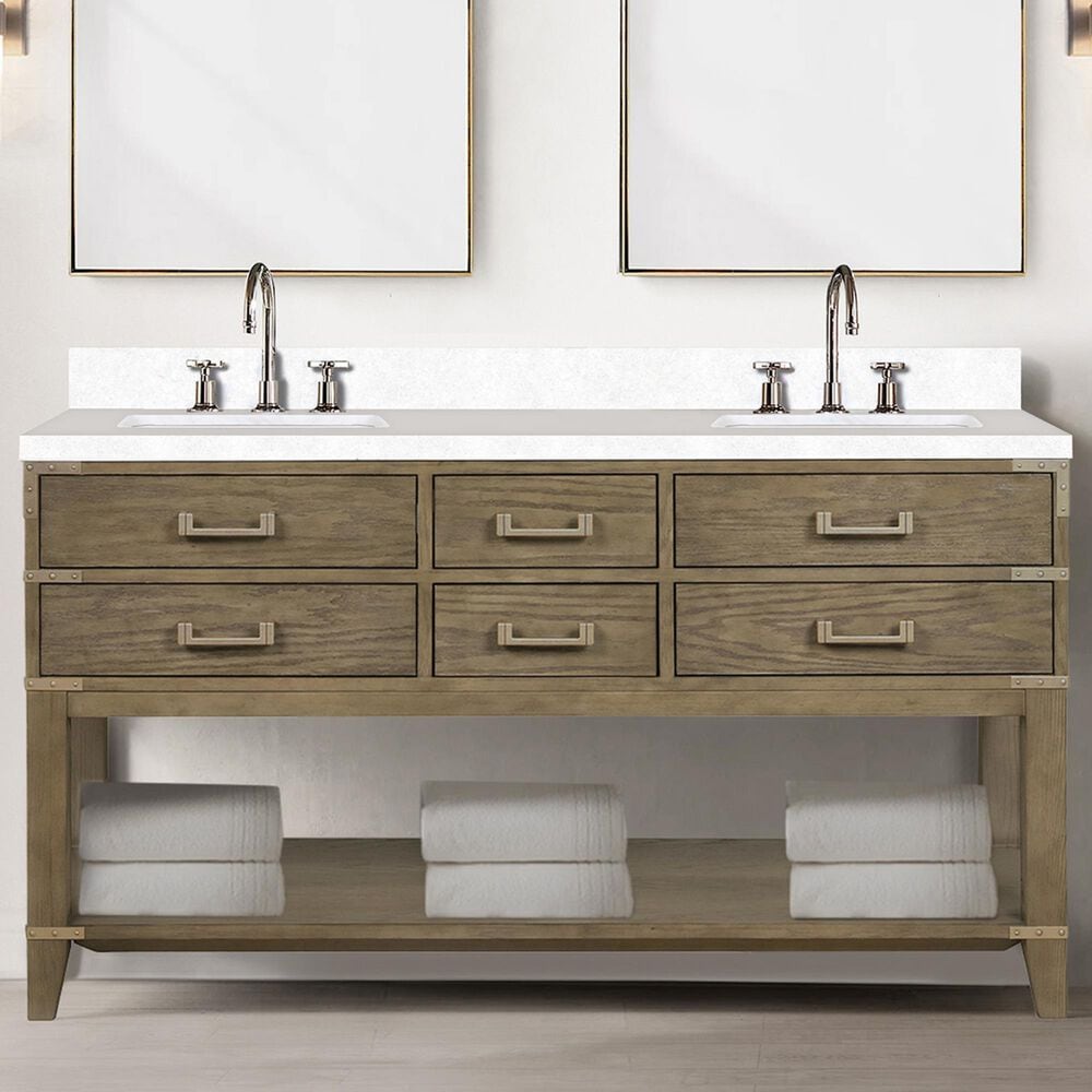 Lexora Home Norwalk 60&quot; Double Bathroom Vanity in Grey Oak with White Cultured Marble Top  and Rectangle Sink, , large