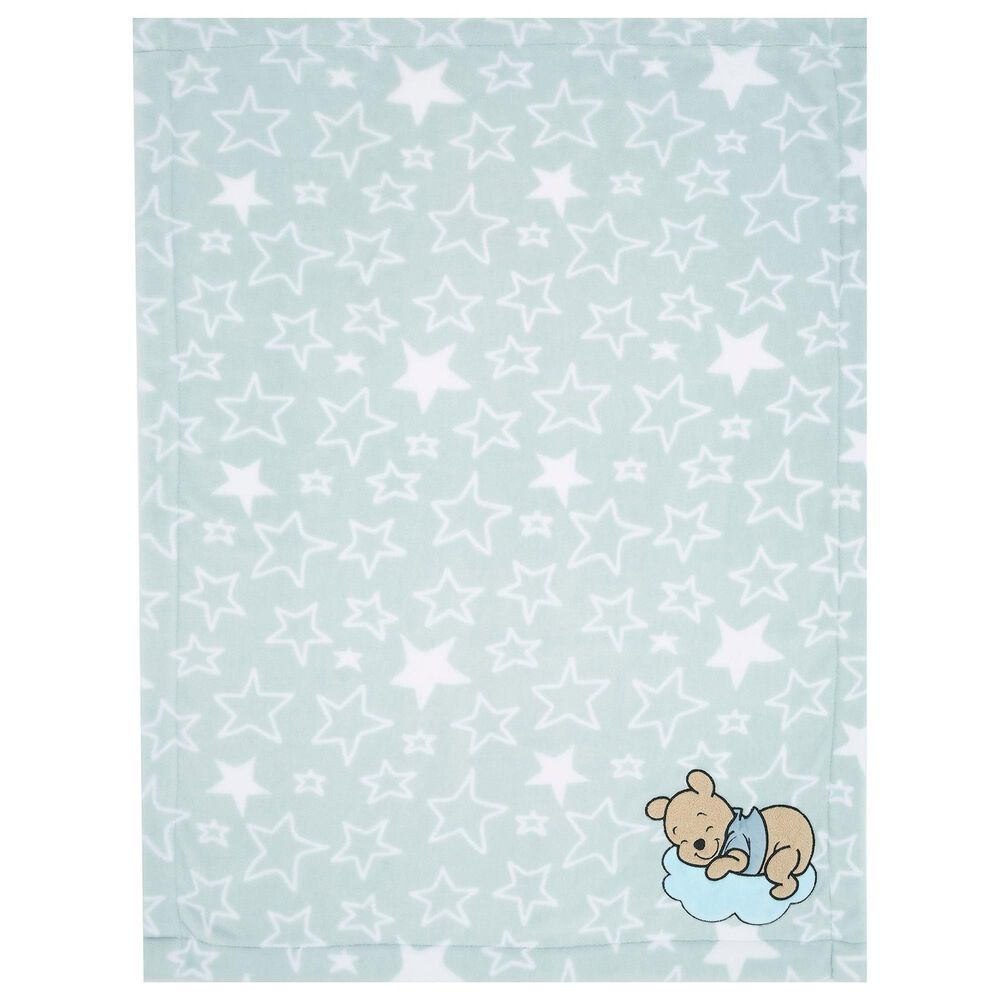 Lambs and Ivy Starlight Pooh Baby Blanket in Blue, Brown and Yellow, , large