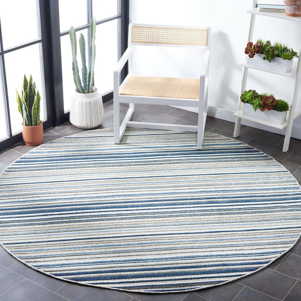 Safavieh Cabana CBN323F 6&#39;7&quot; Round Grey and Blue Indoor/Outdoor Area Performance Rug, , large