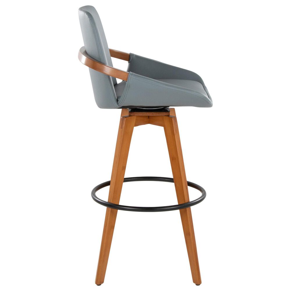 Lumisource Cosmo Swivel Barstool with Grey Cushion in Walnut and Black, , large