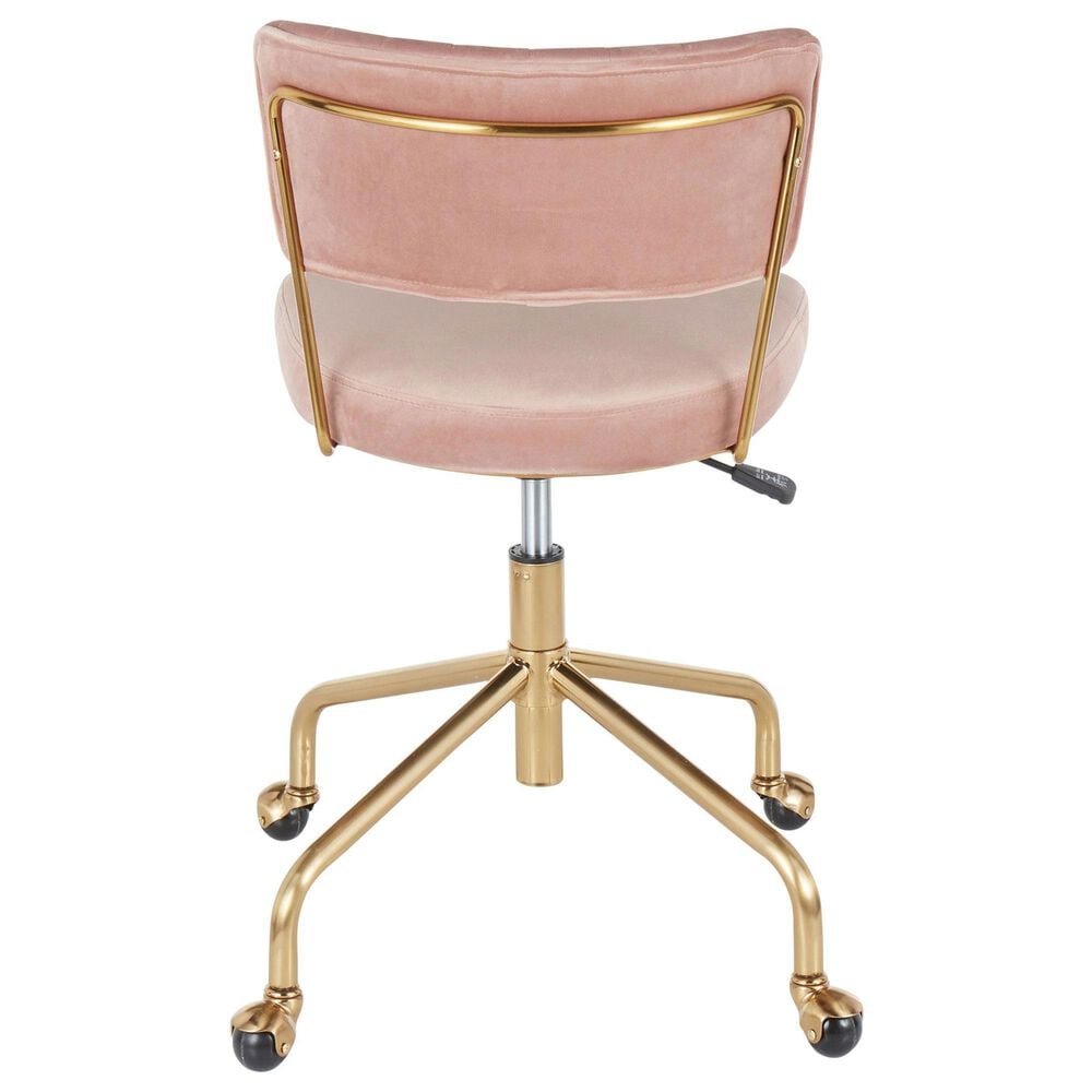 Lumisource Tania Task Chair with Pink Velvet Cushion in Gold, , large