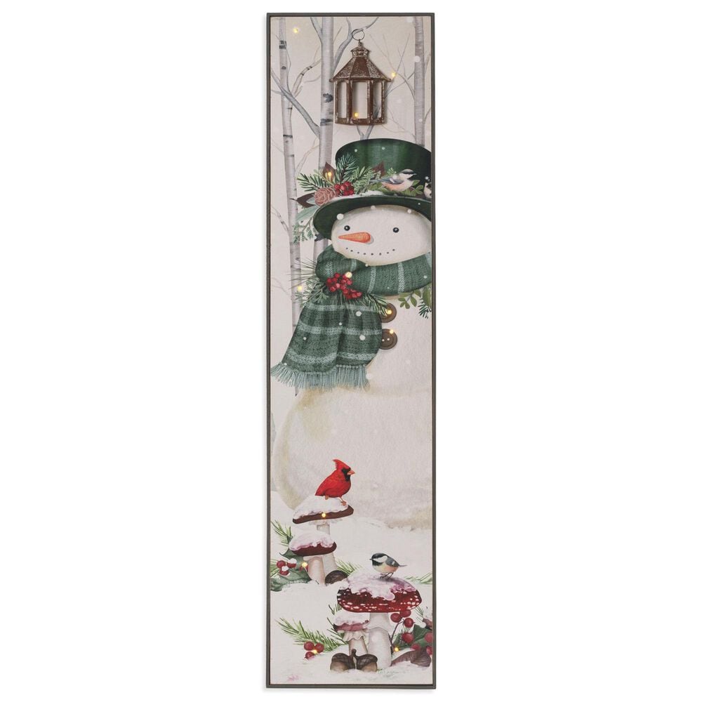 The Gerson Company 47.2"H Lighted Wood Holiday Snowman Design Porch Sign with Easel and Timer in White, , large