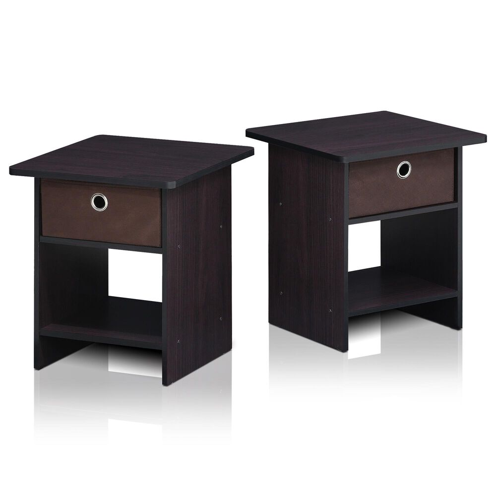 HOMLUX 1-Drawer Modern Nightstand with Open Shelf in Dark Walnut (Set of 2), , large