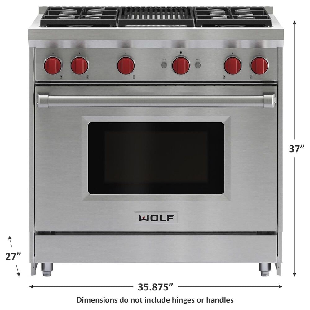 Wolf 36&quot; Dual Fuel 4-Burner with Grill in Stainless Steel, , large