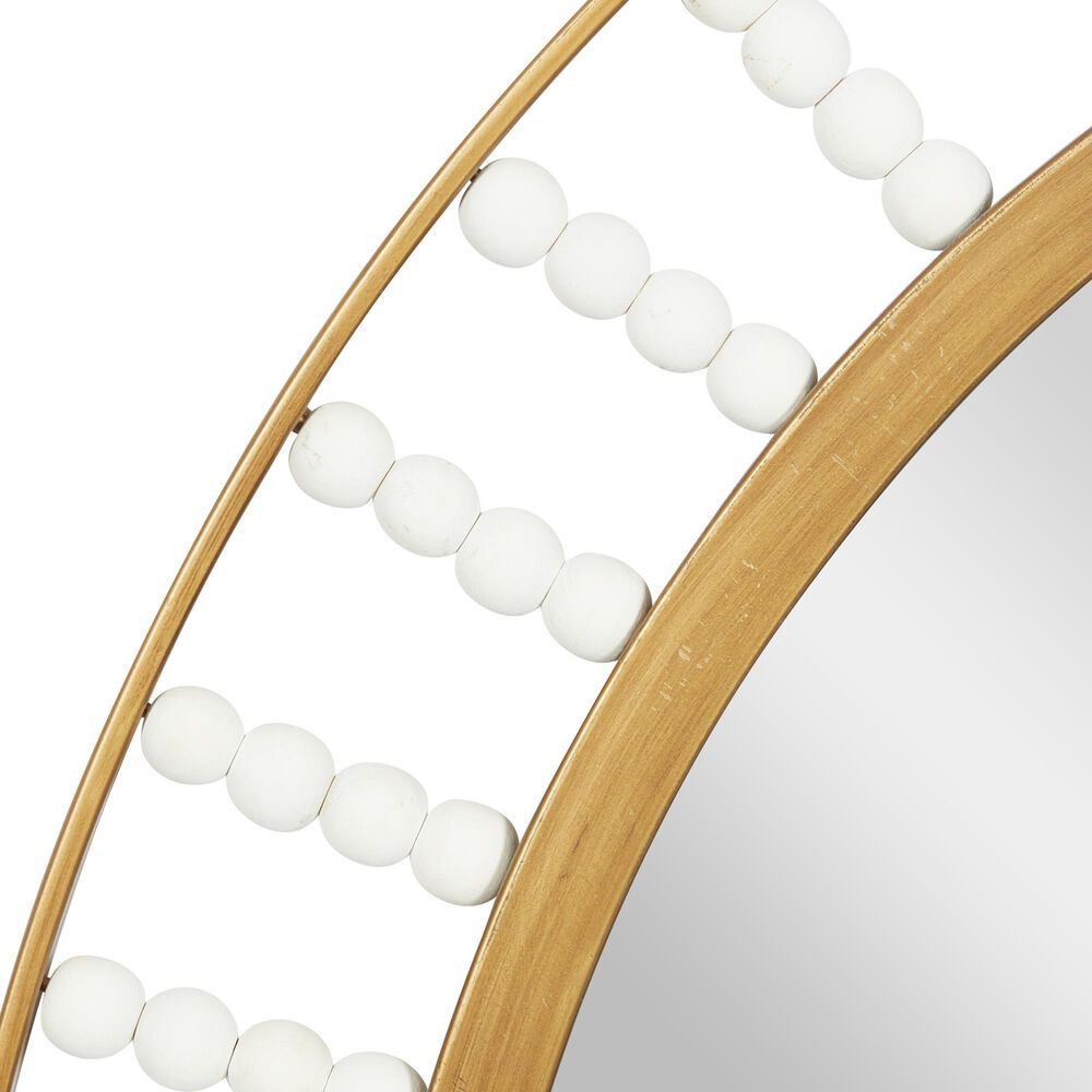 Maple and Jade 32&quot; Round Wall Mirror in Golden Brown and White, , large