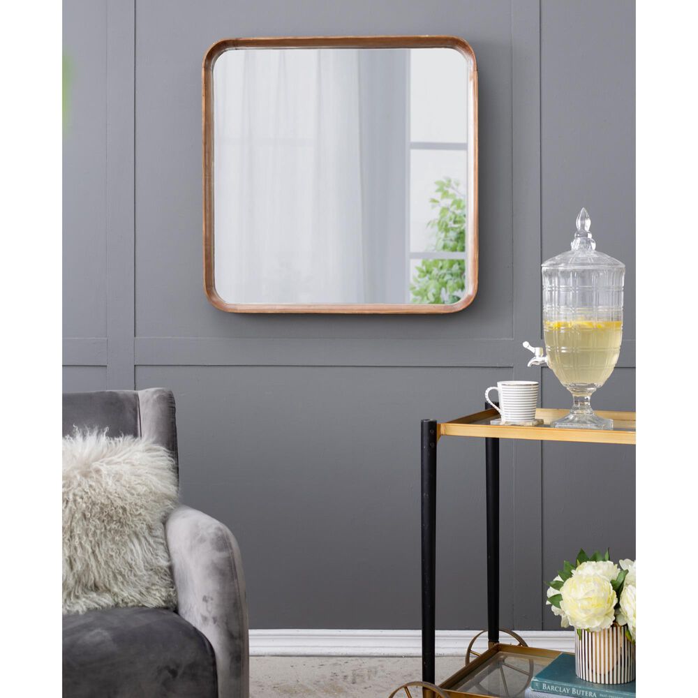 Hearth and Haven Square Wall Mirror with Wood Frame in Brown, , large