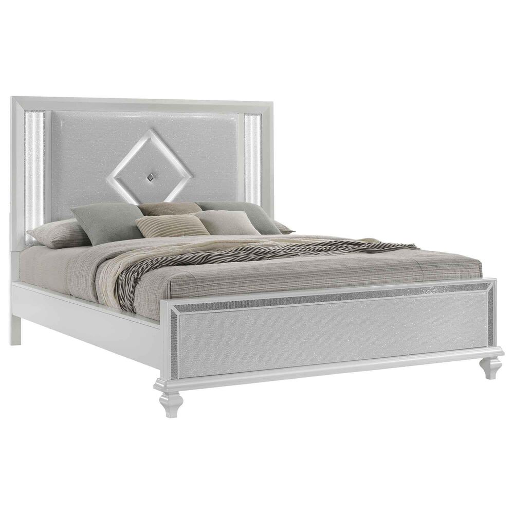 New Heritage Design Stardust Queen Panel Bed in White and Silver, , large