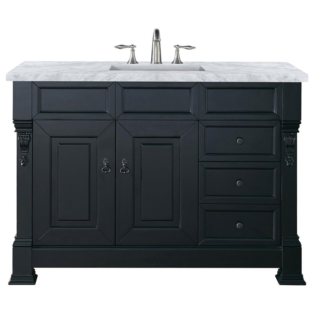 James Martin Vanities Brookfield 48" Single Bathroom Vanity in Antique Black with 3 cm Carrara White Marble Top and Rectangle Sink, , large