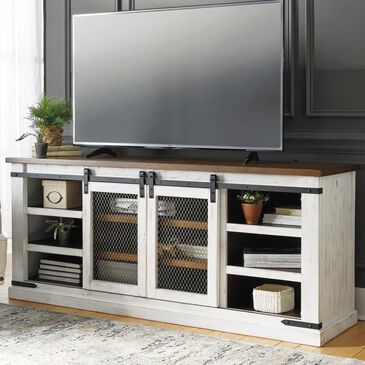 Signature Design by Ashley Wystfield 70" TV Stand in Distressed White and Brown, , large