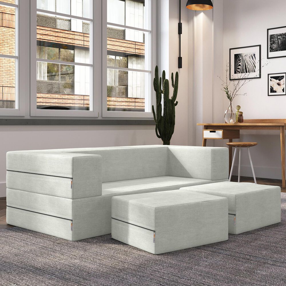 Jaxx Zipline 3-Piece Stationary Convertible Sleeper Loveseat in Ice Velvet, , large