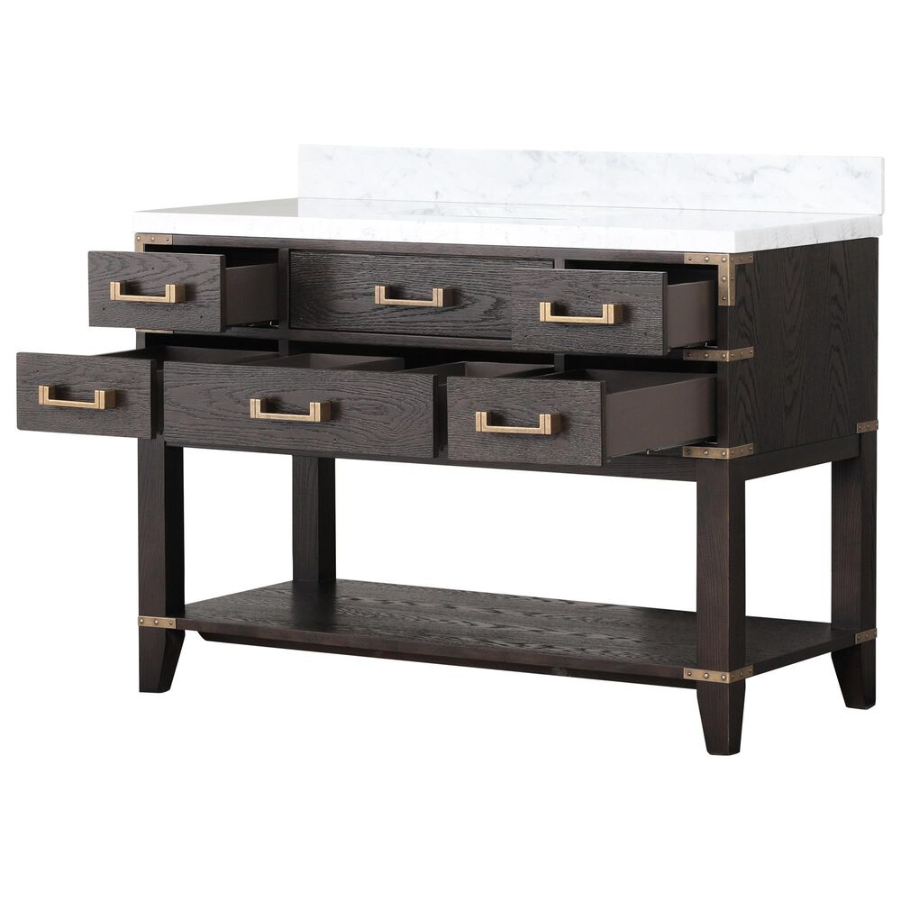 Lexora Home Norwalk 48&quot; Single Bathroom Vanity in Brown Oak with White Carrara Marble Top  and Rectangle Sink, , large
