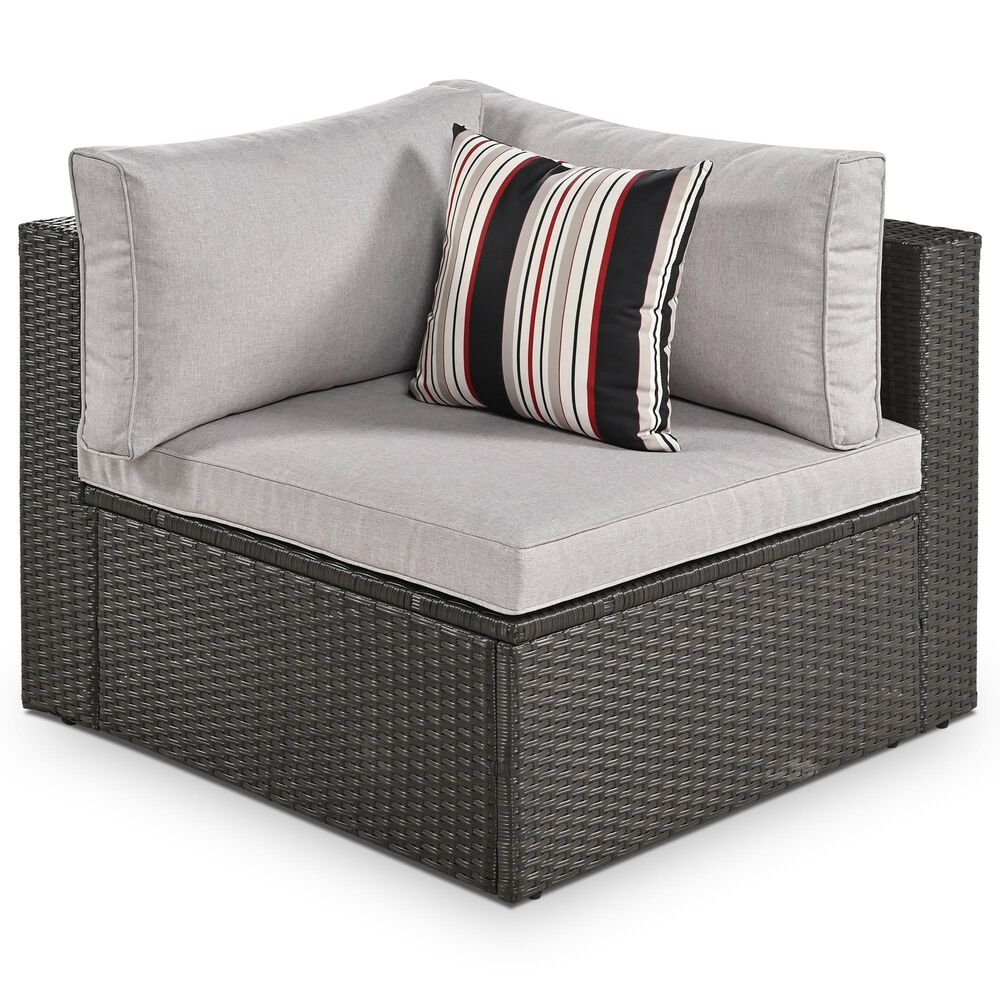HOMLUX 7-piece Outdoor Conversation Set with Black Wicker in Light Gray, , large