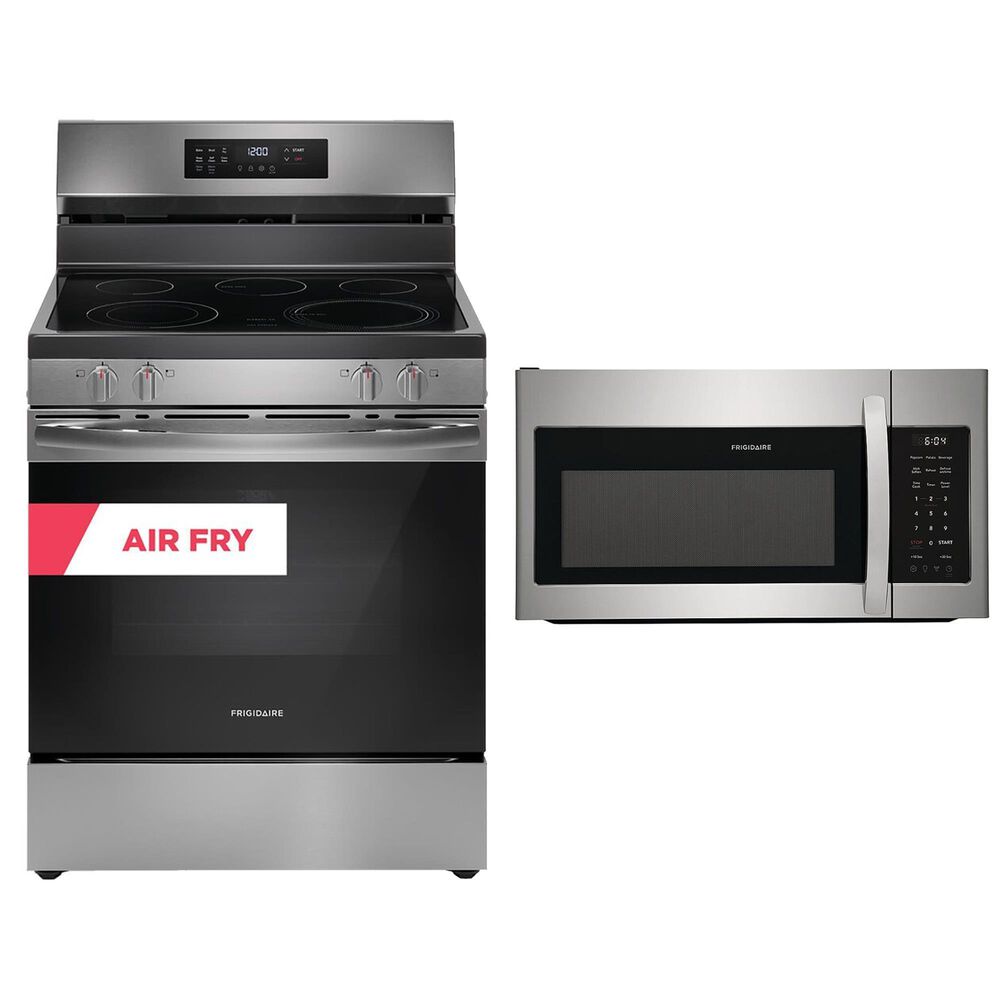 Frigidaire 30" Front Control Electric Range and 1.8 Cu. Ft. OTR Microwave Kitchen Package in Stainless Steel, , large