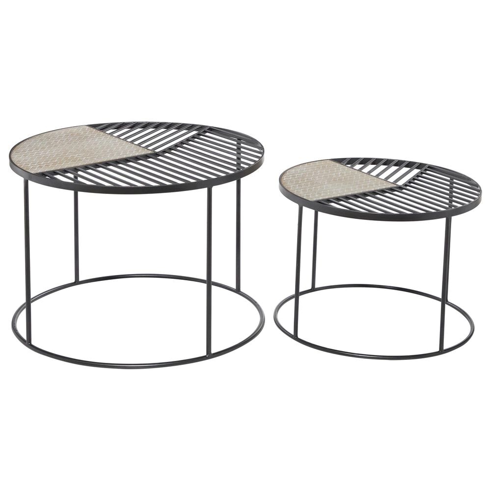 Maple and Jade Contemporary Metal Accent Tables in Beige and Black (Set of 2), , large
