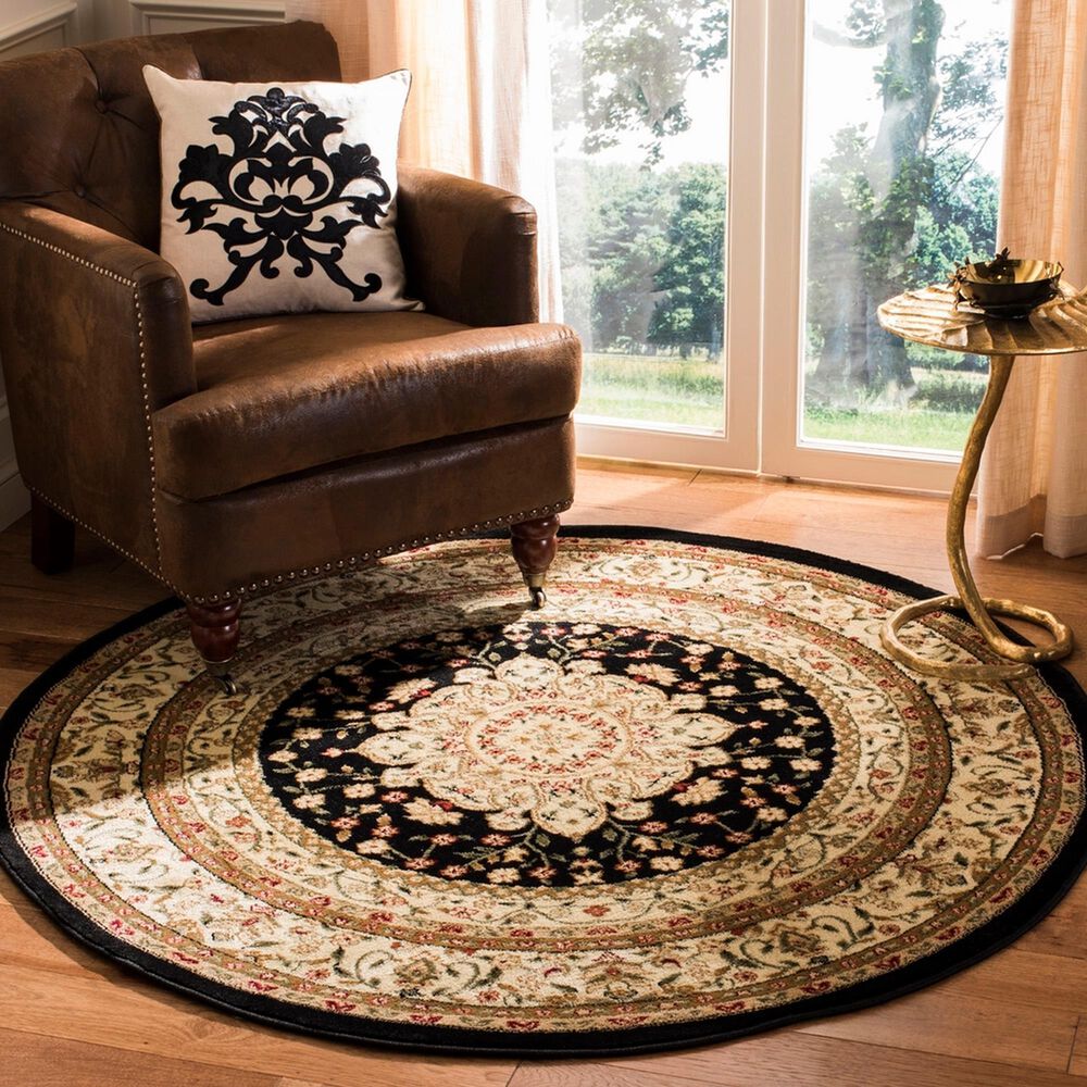 Safavieh Lyndhurst LNH213 5&#39;3&quot; Round Black and Ivory Area Rug, , large