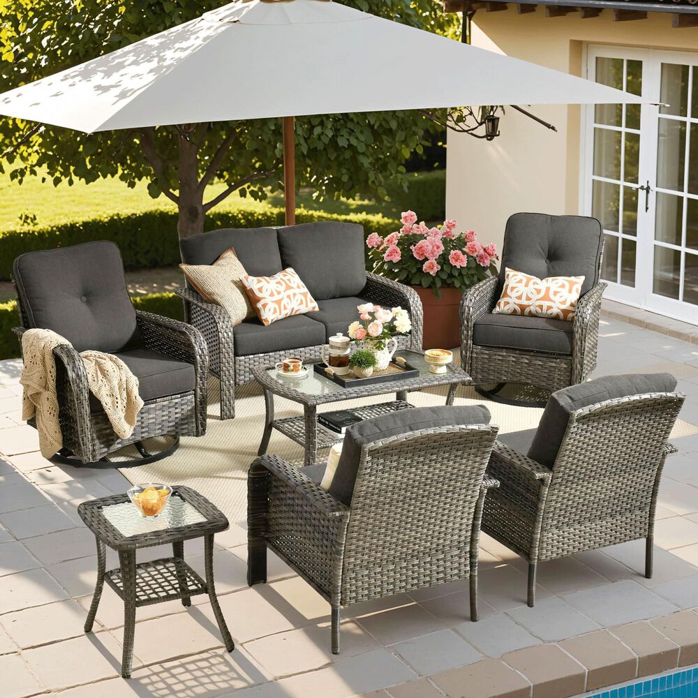 HOMLUX 7-Piece Patio Conversation Set in Black, , large