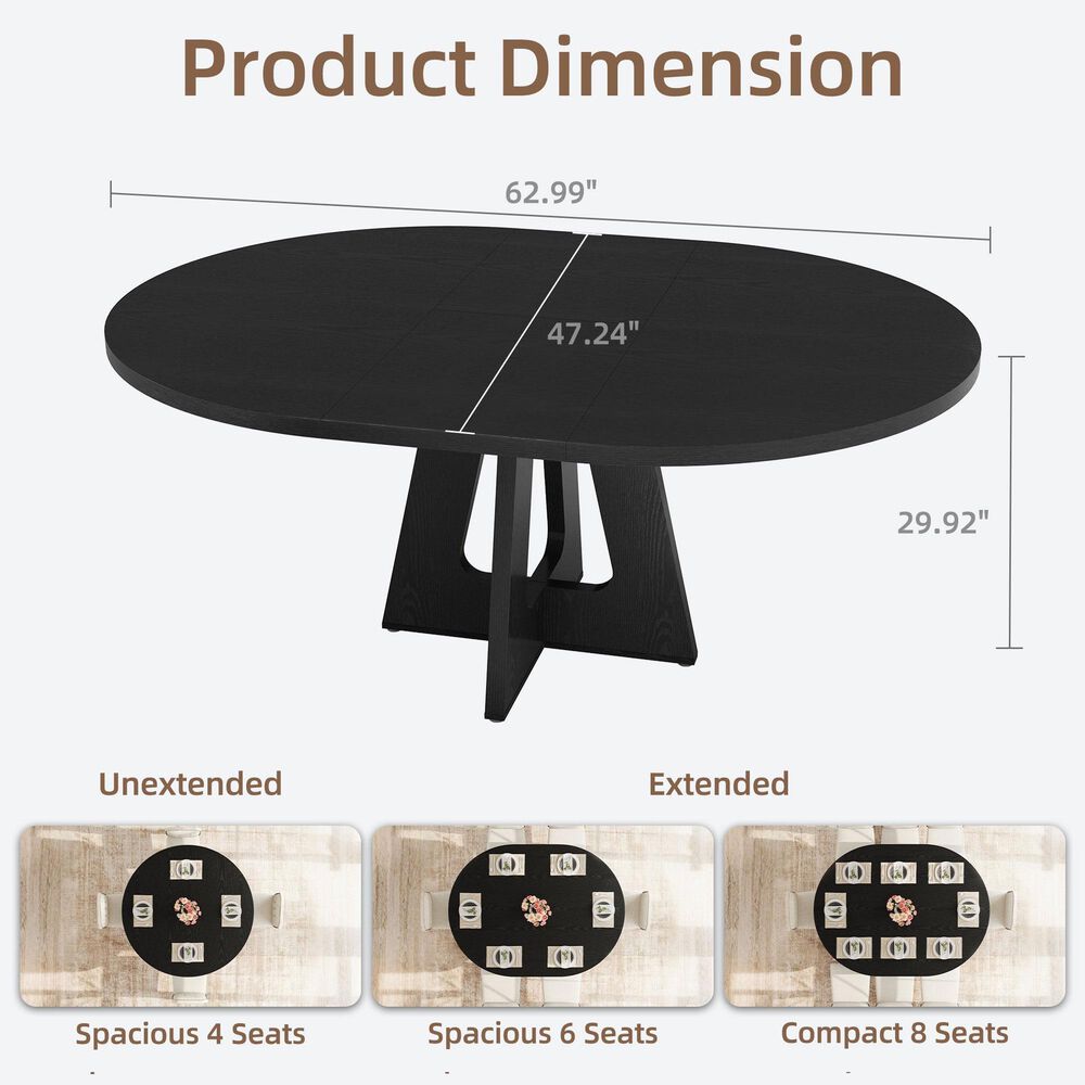 GARVEE 47" Round Dining Table with Extendable and Durable Metal Frame in Embossed Black - Table Only, , large