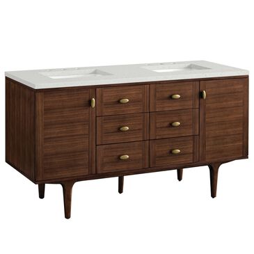 James Martin Vanities Amberly 60" Double Bathroom Vanity in Mid-Century Walnut with 3 cm Lime Delight Quartz Top and Rectangular Sinks, , large
