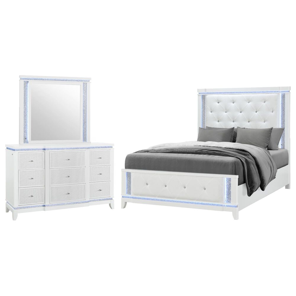 Global Furniture USA Alina 3-Piece Queen Upholstered Panel Bedroom Set in White, , large