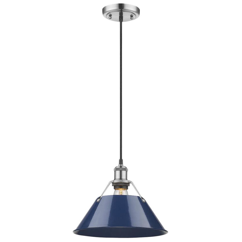 Golden Lighting Orwell PW 1-Light Pendant - 14" in Pewter with Navy Blue Shade, , large