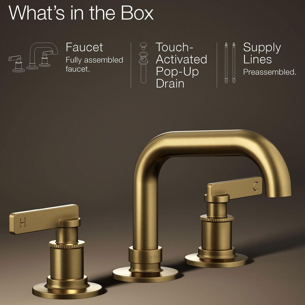 Kohler Castia Widespread Bathroom Sink Faucet in Vibrant Brushed Moderne Brass, , large