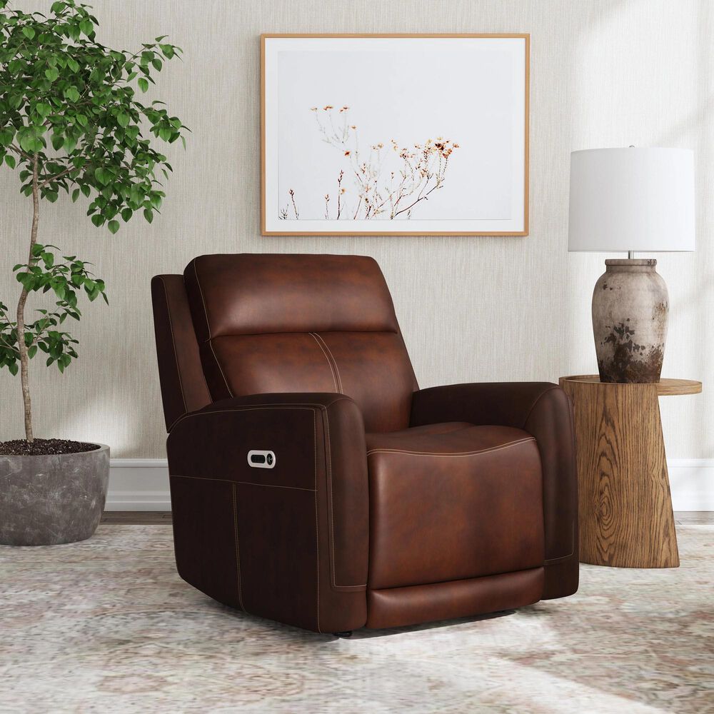 Flexsteel Alister Leather Power Gliding Recliner in Burnt Umber, , large