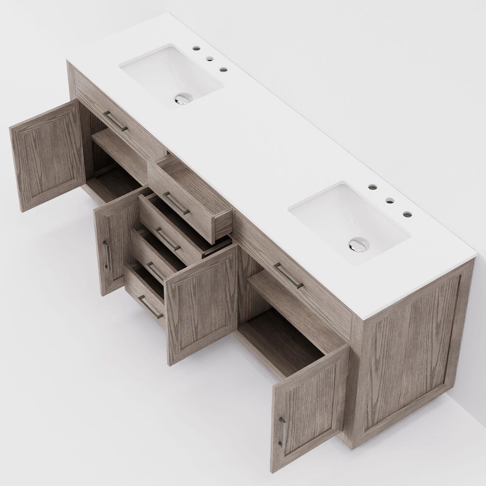 Lexora Home Abbey 80" Double Bathroom Vanity in Grey Oak with 2 cm White Cultured Marble Top and Rectangular Sinks, , large