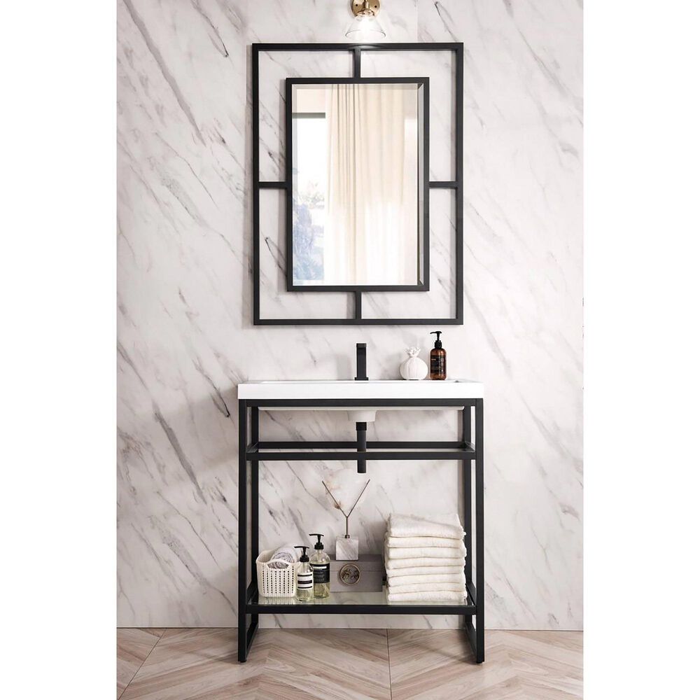 James Martin Vanities Boston 30&quot; Rectangular Mirror in Matte Black, , large