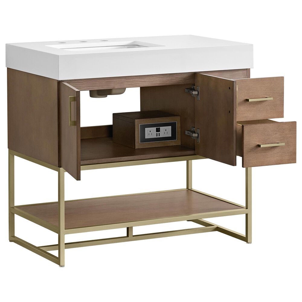 37B Mauri 36" Single Bathroom Vanity with Metal Base in Walnut Drift with High-Profile 4" White Composite Stone Top, , large