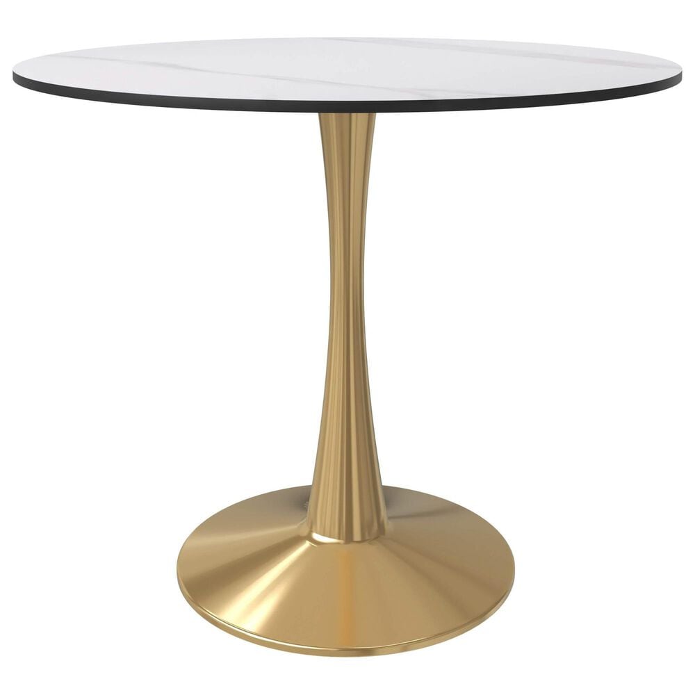 Leisuremod Leisuremod Bristol 35 round dining table Gold base with White Sintered stone Top, , large