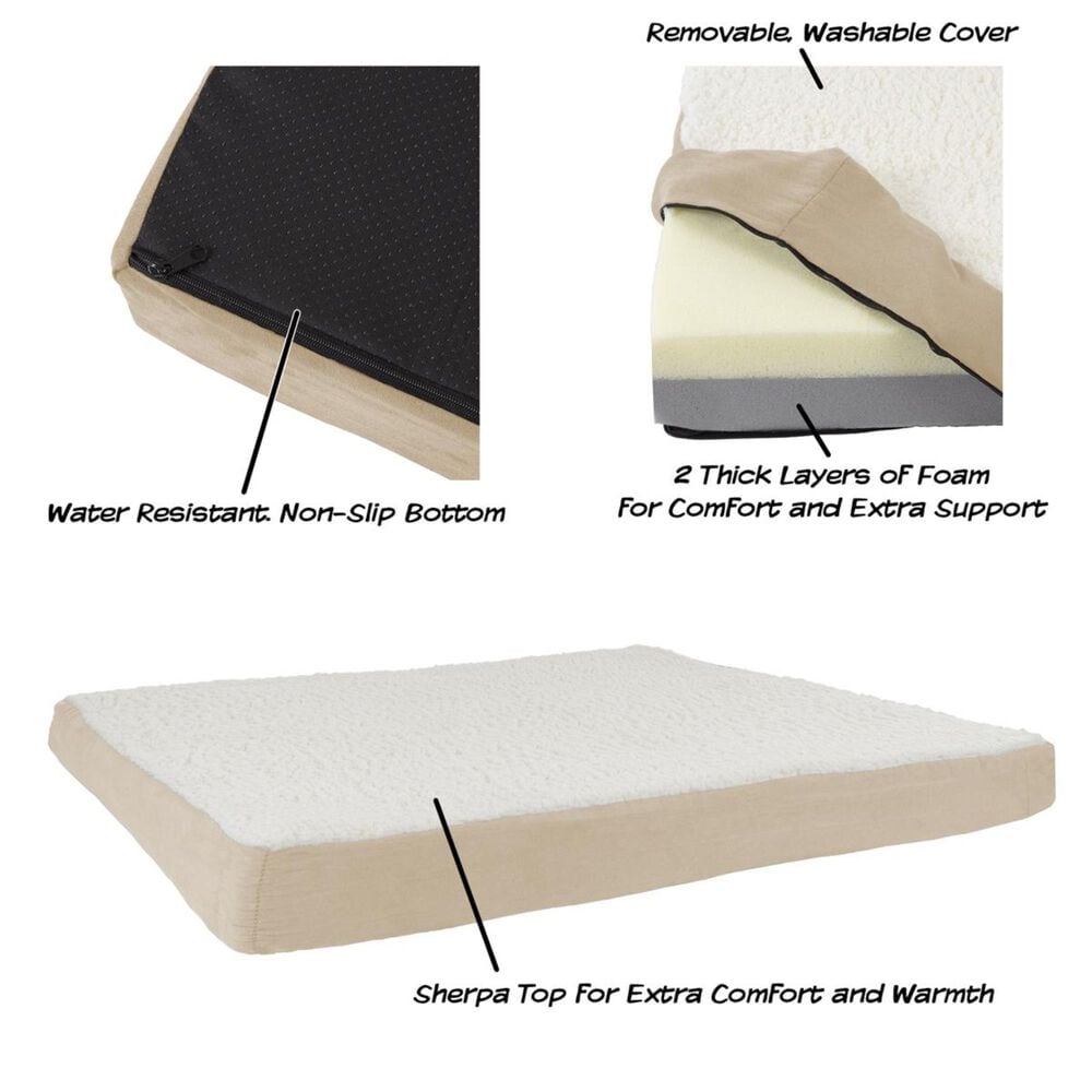 Timberlake Petmaker Large Orthopedic Sherpa Top Pet Bed in Tan, , large