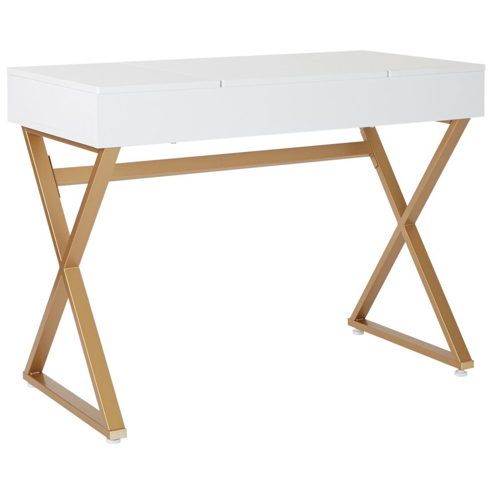 Valor Living Juliette Vanity Desk Only in Bright White and Gold, , large