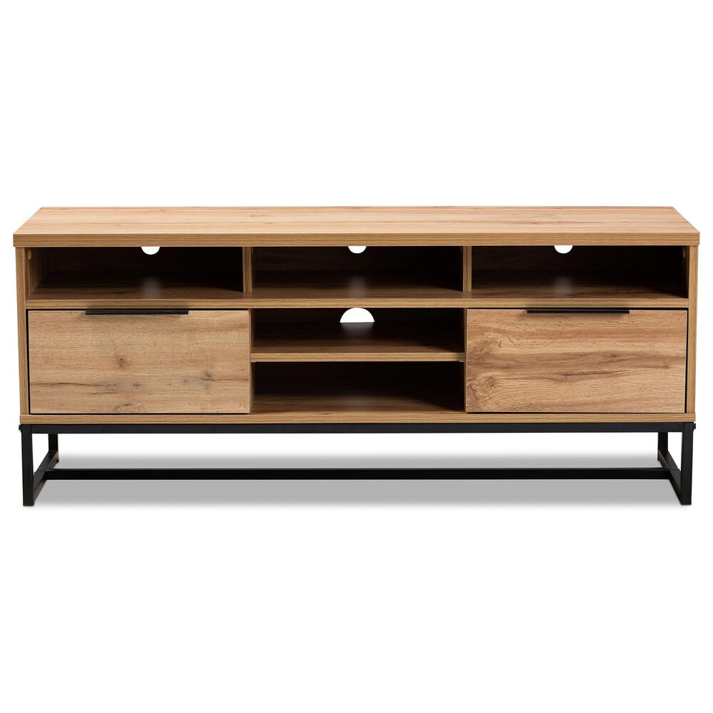 Baxton Studio Reid 2-Drawer TV Stand in Oak/Black, , large