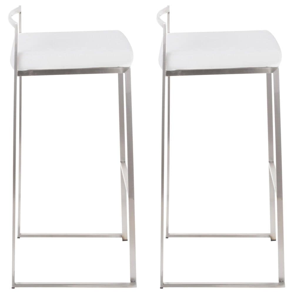 Lumisource Fuji High Back Barstool with White Velvet in Stainless Steel &#40;Set of 2&#41;, , large