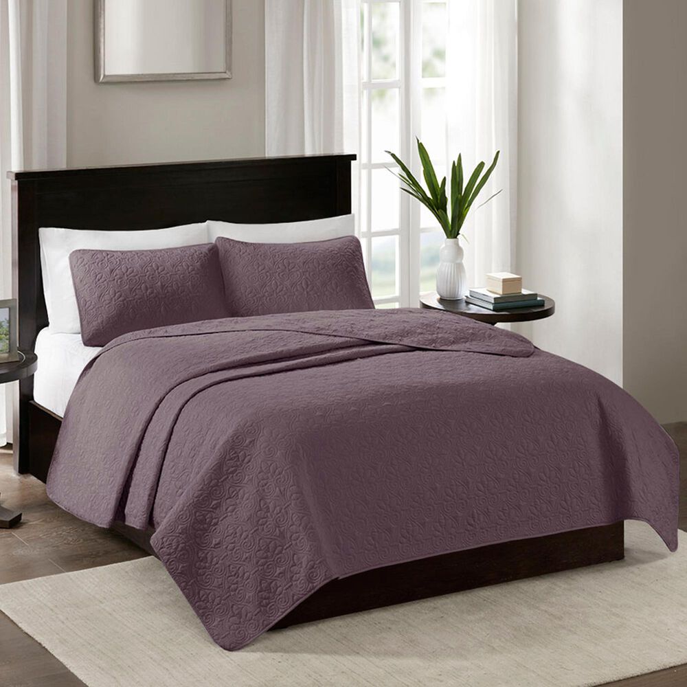 Hampton Park Quebec 3-Piece Queen Coverlet Set in Purple, , large