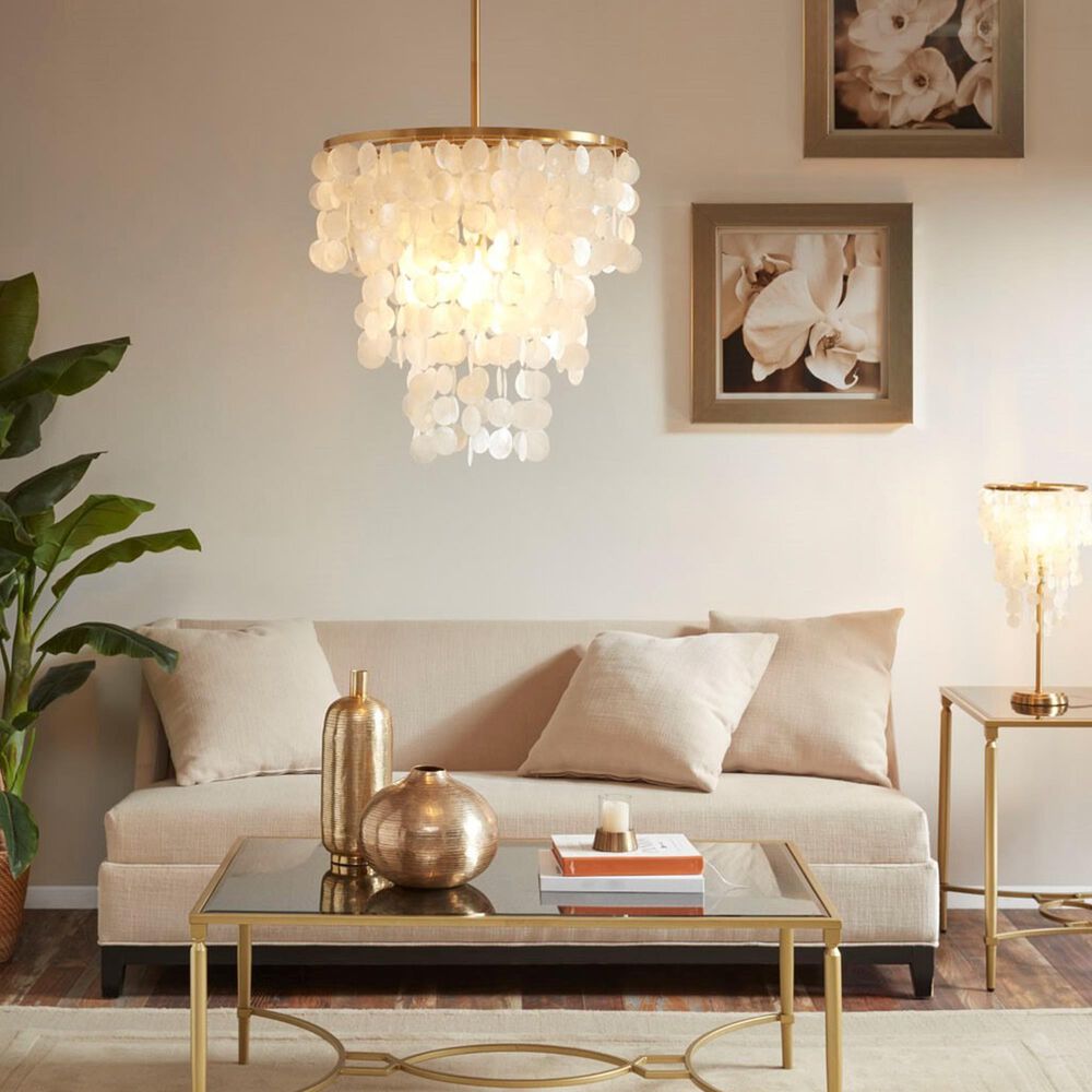 Hampton Park Isla Layered Capiz Chandelier in Gold, , large