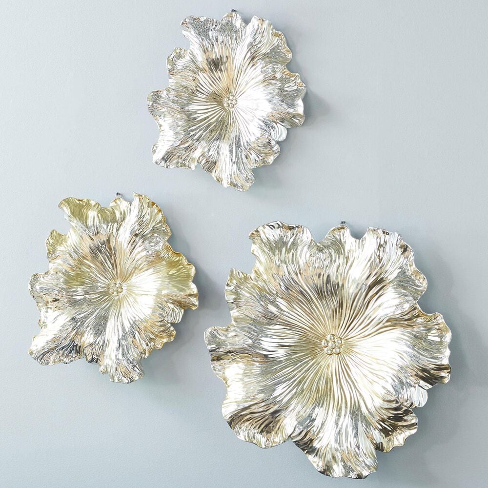 Maple and Jade 17", 19", 26" 3D Floral Home Wall Decor in Polished Gold (Set of 3), , large
