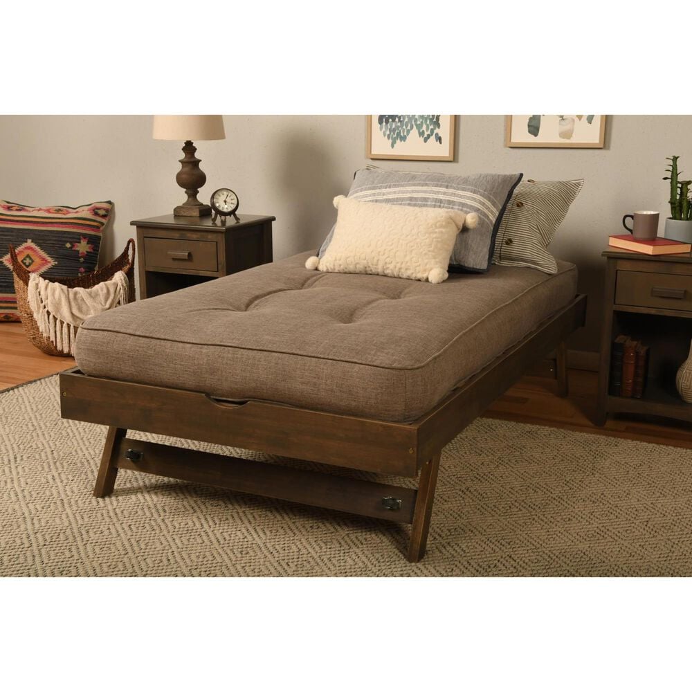 Kodiak Boho Twin Daybed with Pop Up Trundle and Mattress in Rustic Walnut, , large