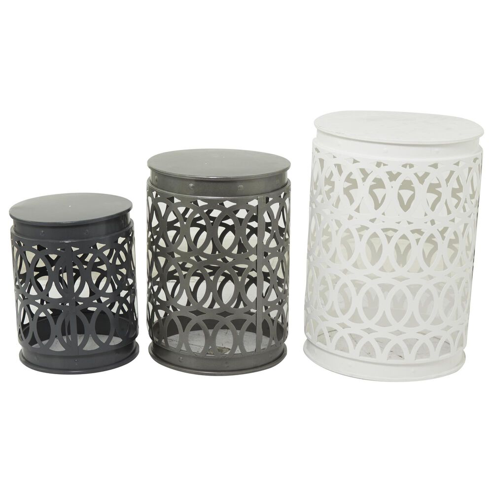 Maple and Jade Indoor/Outdoor 3-Piece Nesting Geometric Accent End Table Set in White, Gray and Dark Gray, , large