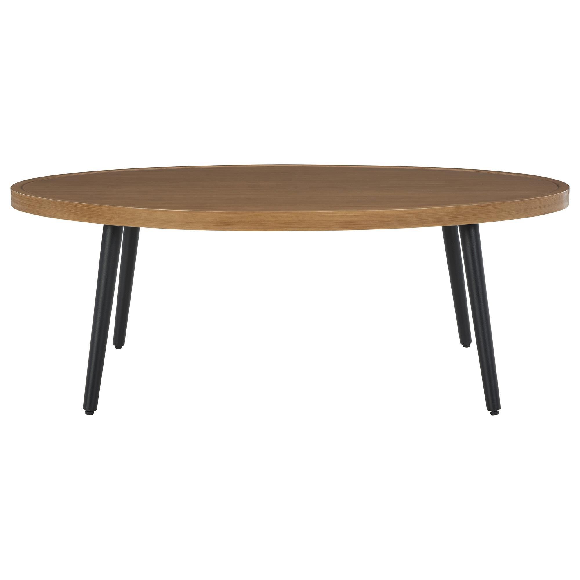 Ashley Horizon Hall Patio Oval Cocktail Table in Brown and Black