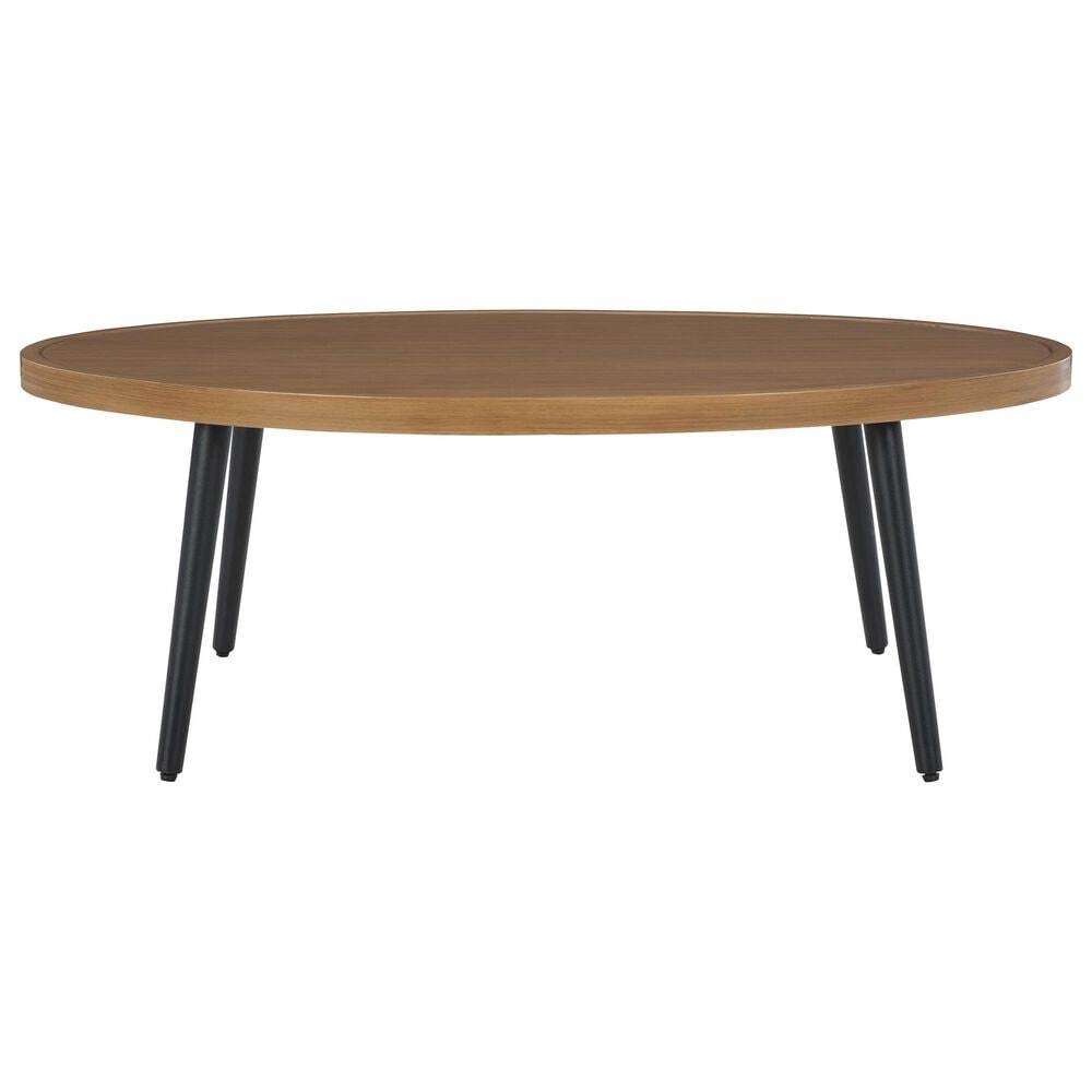 Ashley Horizon Hall Patio Oval Cocktail Table in Brown and Black, , large