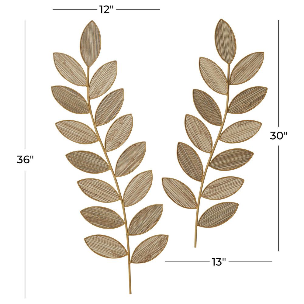 Maple and Jade 36&quot; x 12&quot; Leaf Wall Decor in Brown &#40;Set of 2&#41;, , large